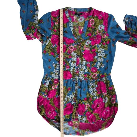 J. Peterman Size 4 Blue Pink Floral Tunic Top - Picture 6 of 6